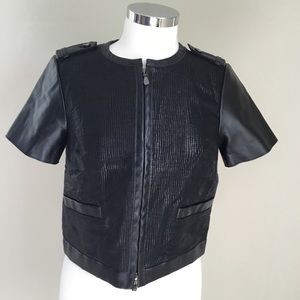 W by Worth Faux Leather-Trimmed Full-Zip Top